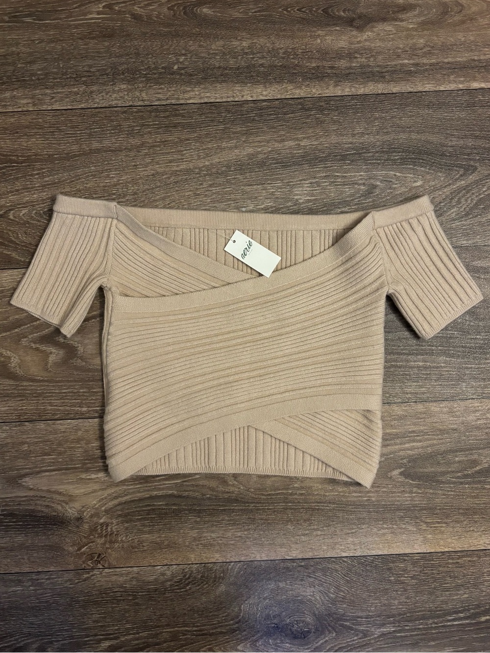 Aerie NWT Ribbed Off The Shoulder Crossover Wrap Crop Top Beige Size S